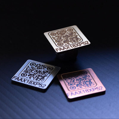 Drone tags in brass, copper and stainless steel finishes.